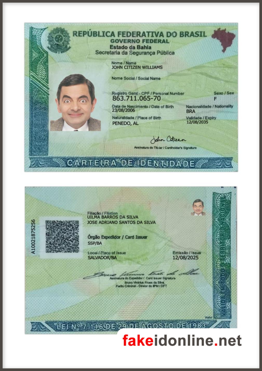 Brazil ID Card Template PSD